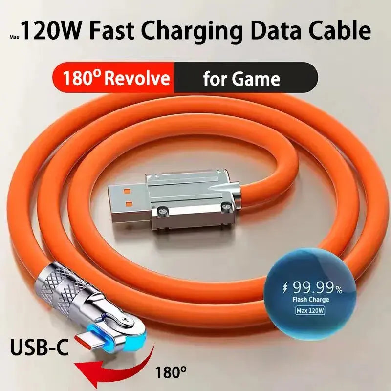 Cable USB tipo C de carga rápida para Xiaomi Redmi Honor, Cable de codo con rotación de 120 grados, cargador de teléfono, 180 W, 7A - La zona Apple