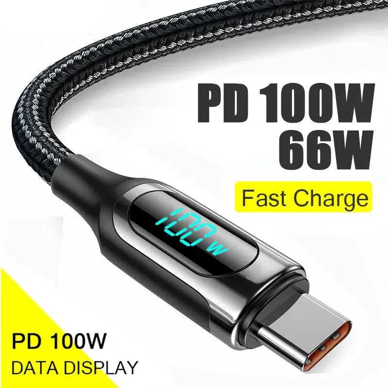 Cable de carga rápida tipo C a tipo C, 7A, 100W, PD, 6A, 66W, pantalla Digital, USB a tipo C, para Xiaomi, HUAWEI, Macbook, iPad - La zona Apple