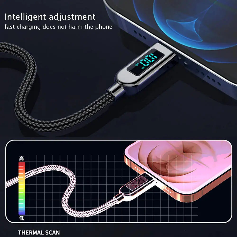Cable de carga rápida tipo C a tipo C, 7A, 100W, PD, 6A, 66W, pantalla Digital, USB a tipo C, para Xiaomi, HUAWEI, Macbook, iPad - La zona Apple
