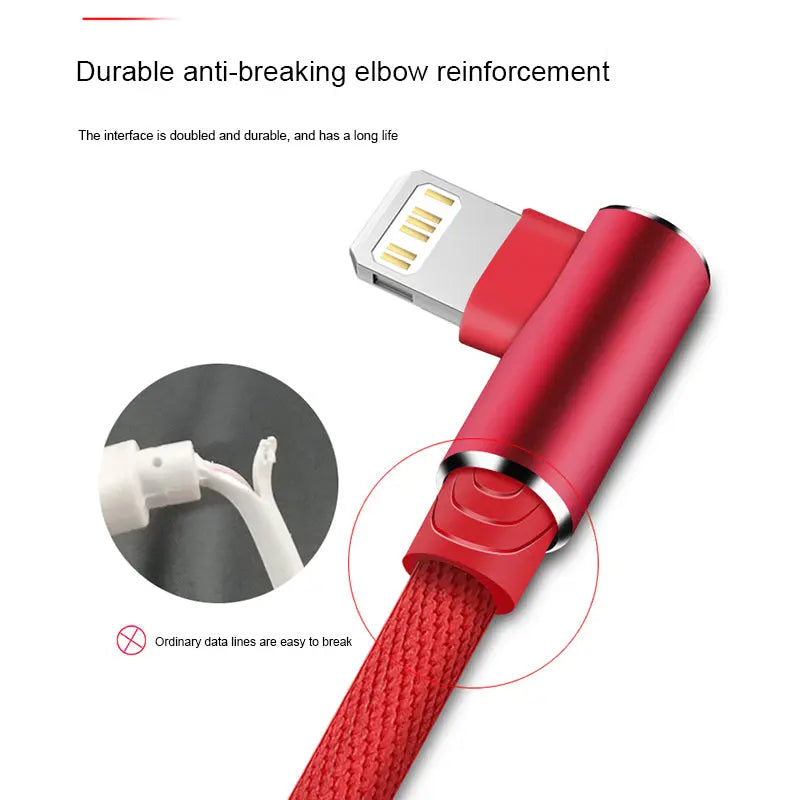 Cable de carga rapida USB de 90 grados para iPhone varios colores alidrosip