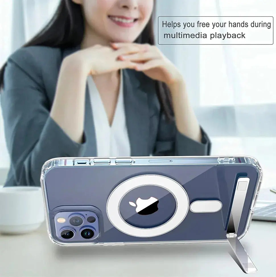 Funda transparente Magsafe con soporte de metal para iPhone 15 14 Pro Max 13 12 11 Mini - La zona Apple