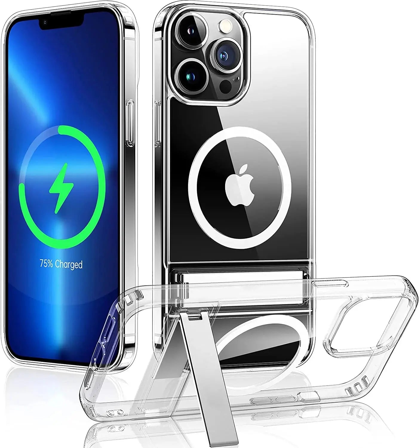 Funda transparente Magsafe con soporte de metal para iPhone 15 14 Pro Max 13 12 11 Mini - La zona Apple