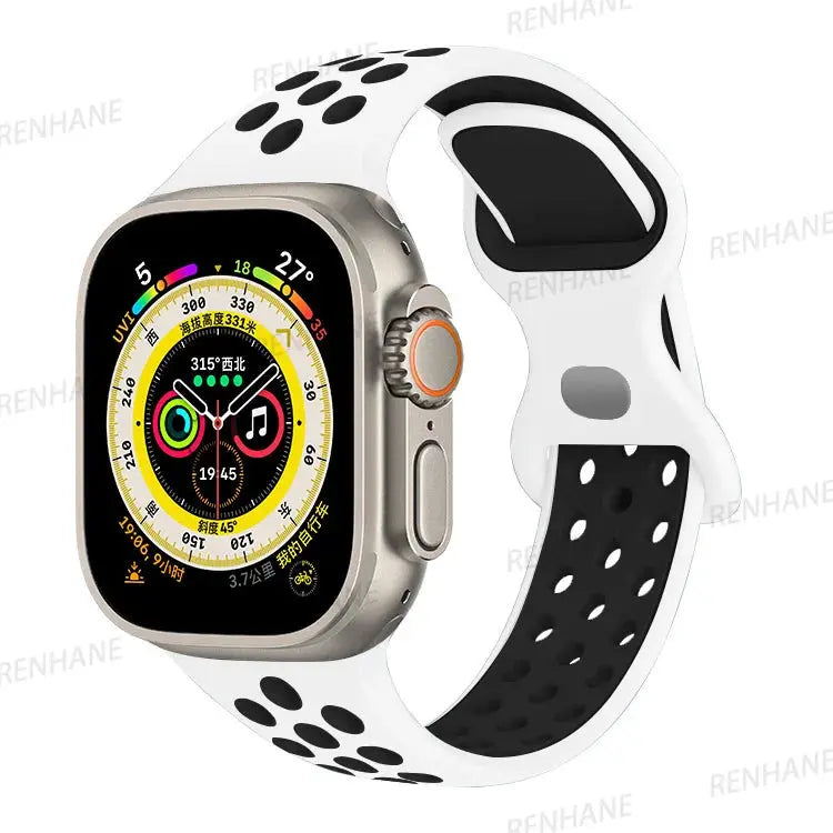 Correa de silicona transpirable para Apple Watch, series 6, 5, 4, 3, SE Ultra, 8, 7, 45mm, 41mm, 49mm, 44mm, 42mm, 40mm, 38mm - La zona Apple