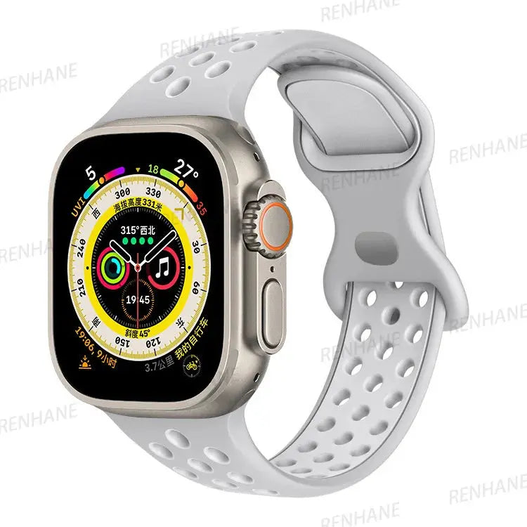 Correa de silicona transpirable para Apple Watch, series 6, 5, 4, 3, SE Ultra, 8, 7, 45mm, 41mm, 49mm, 44mm, 42mm, 40mm, 38mm - La zona Apple