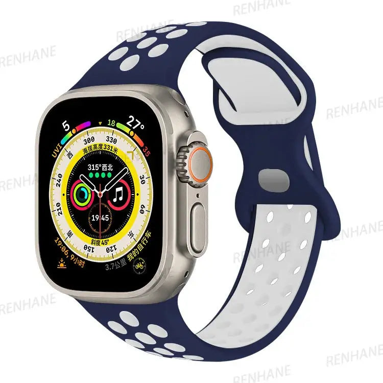 Correa de silicona transpirable para Apple Watch, series 6, 5, 4, 3, SE Ultra, 8, 7, 45mm, 41mm, 49mm, 44mm, 42mm, 40mm, 38mm - La zona Apple