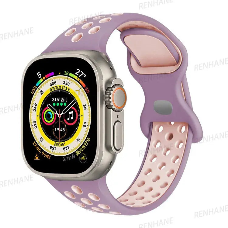 Correa de silicona transpirable para Apple Watch, series 6, 5, 4, 3, SE Ultra, 8, 7, 45mm, 41mm, 49mm, 44mm, 42mm, 40mm, 38mm - La zona Apple