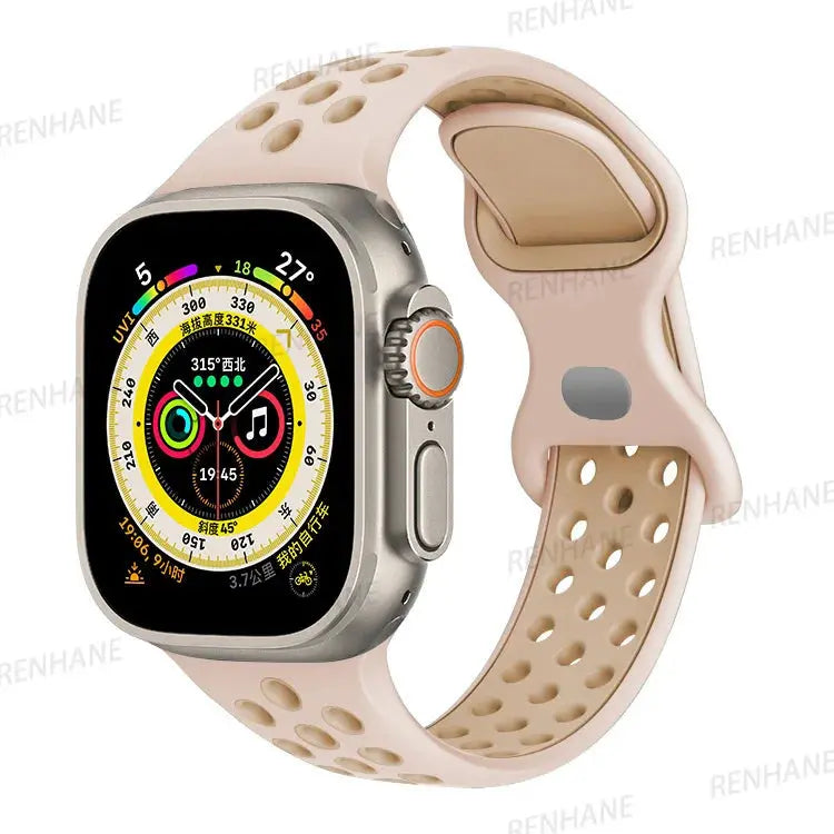 Correa de silicona transpirable para Apple Watch, series 6, 5, 4, 3, SE Ultra, 8, 7, 45mm, 41mm, 49mm, 44mm, 42mm, 40mm, 38mm - La zona Apple