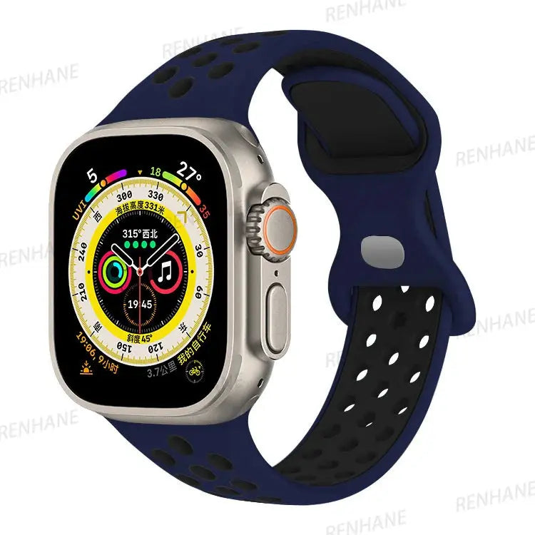 Correa de silicona transpirable para Apple Watch, series 6, 5, 4, 3, SE Ultra, 8, 7, 45mm, 41mm, 49mm, 44mm, 42mm, 40mm, 38mm - La zona Apple