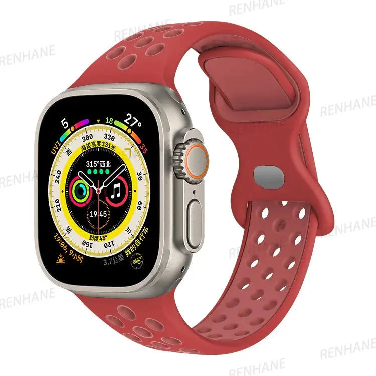 Correa de silicona transpirable para Apple Watch, series 6, 5, 4, 3, SE Ultra, 8, 7, 45mm, 41mm, 49mm, 44mm, 42mm, 40mm, 38mm - La zona Apple