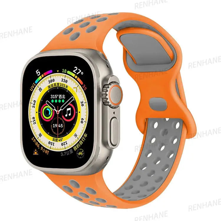 Correa de silicona transpirable para Apple Watch, series 6, 5, 4, 3, SE Ultra, 8, 7, 45mm, 41mm, 49mm, 44mm, 42mm, 40mm, 38mm - La zona Apple