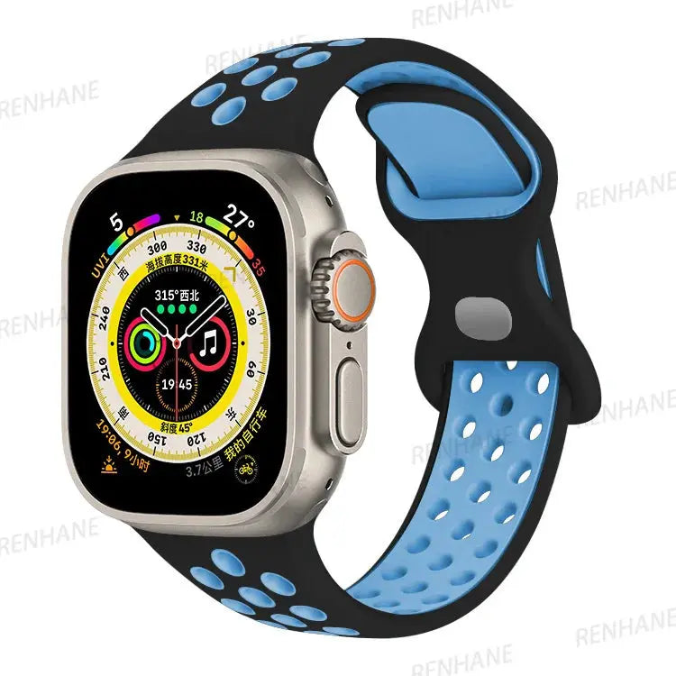 Correa de silicona transpirable para Apple Watch, series 6, 5, 4, 3, SE Ultra, 8, 7, 45mm, 41mm, 49mm, 44mm, 42mm, 40mm, 38mm - La zona Apple