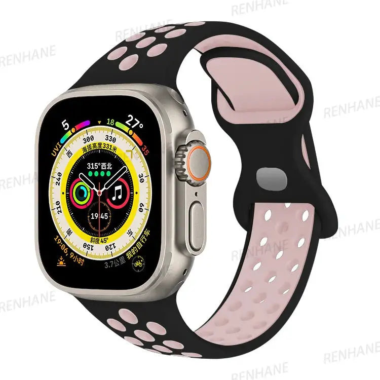 Correa de silicona transpirable para Apple Watch, series 6, 5, 4, 3, SE Ultra, 8, 7, 45mm, 41mm, 49mm, 44mm, 42mm, 40mm, 38mm - La zona Apple