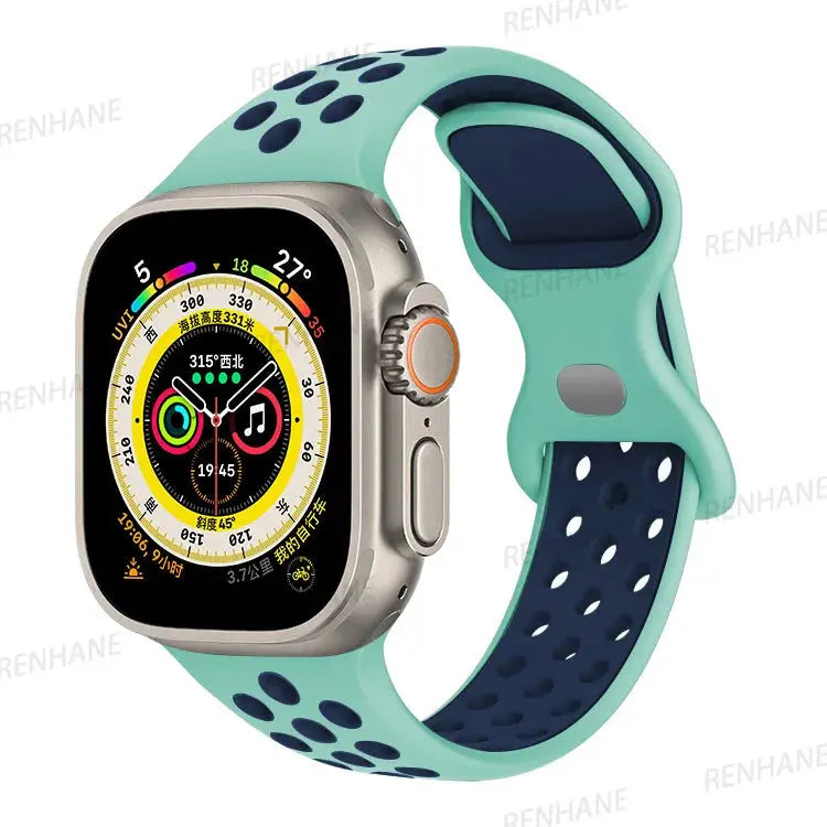 Correa de silicona transpirable para Apple Watch, series 6, 5, 4, 3, SE Ultra, 8, 7, 45mm, 41mm, 49mm, 44mm, 42mm, 40mm, 38mm - La zona Apple