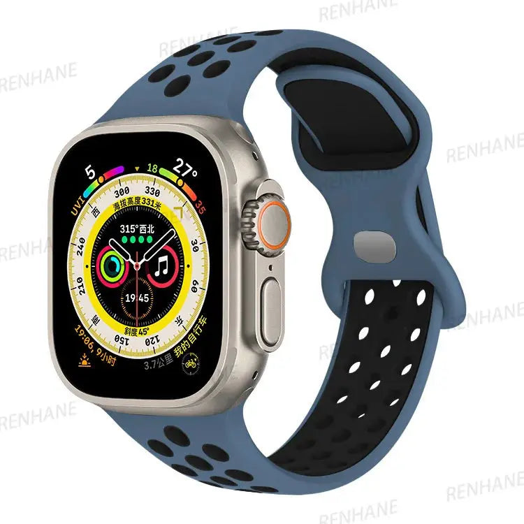 Correa de silicona transpirable para Apple Watch, series 6, 5, 4, 3, SE Ultra, 8, 7, 45mm, 41mm, 49mm, 44mm, 42mm, 40mm, 38mm - La zona Apple