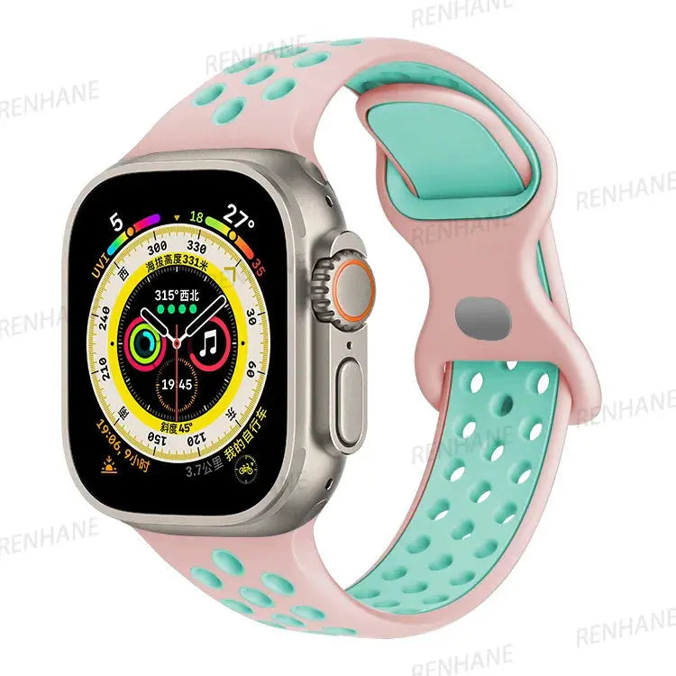 Correa de silicona transpirable para Apple Watch, series 6, 5, 4, 3, SE Ultra, 8, 7, 45mm, 41mm, 49mm, 44mm, 42mm, 40mm, 38mm - La zona Apple