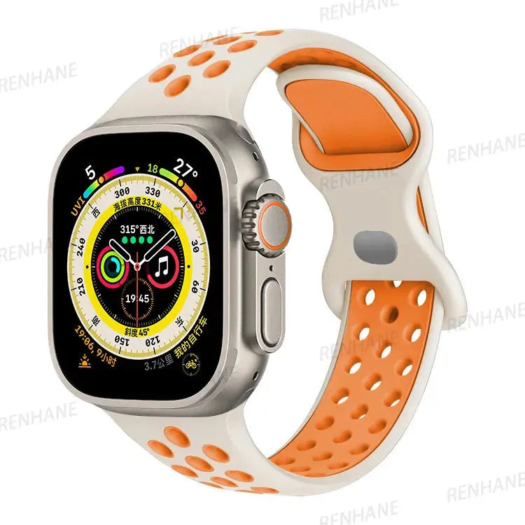 Correa de silicona transpirable para Apple Watch, series 6, 5, 4, 3, SE Ultra, 8, 7, 45mm, 41mm, 49mm, 44mm, 42mm, 40mm, 38mm - La zona Apple