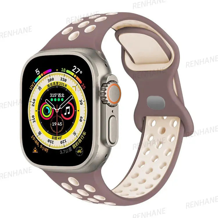 Correa de silicona transpirable para Apple Watch, series 6, 5, 4, 3, SE Ultra, 8, 7, 45mm, 41mm, 49mm, 44mm, 42mm, 40mm, 38mm - La zona Apple