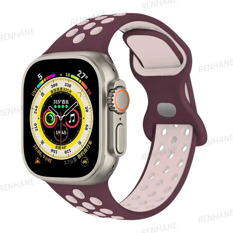 Correa de silicona transpirable para Apple Watch, series 6, 5, 4, 3, SE Ultra, 8, 7, 45mm, 41mm, 49mm, 44mm, 42mm, 40mm, 38mm - La zona Apple