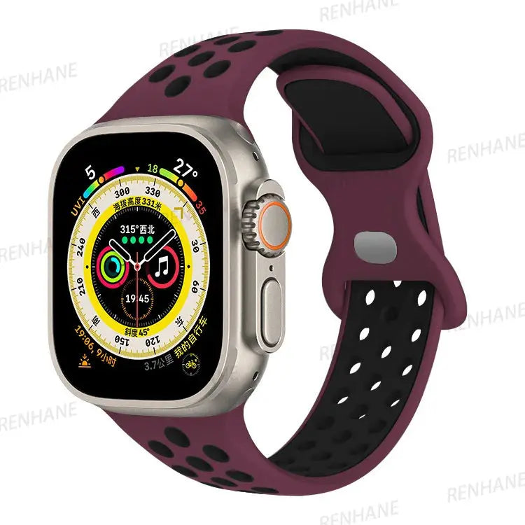 Correa de silicona transpirable para Apple Watch, series 6, 5, 4, 3, SE Ultra, 8, 7, 45mm, 41mm, 49mm, 44mm, 42mm, 40mm, 38mm - La zona Apple