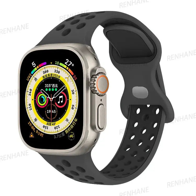 Correa de silicona transpirable para Apple Watch, series 6, 5, 4, 3, SE Ultra, 8, 7, 45mm, 41mm, 49mm, 44mm, 42mm, 40mm, 38mm - La zona Apple