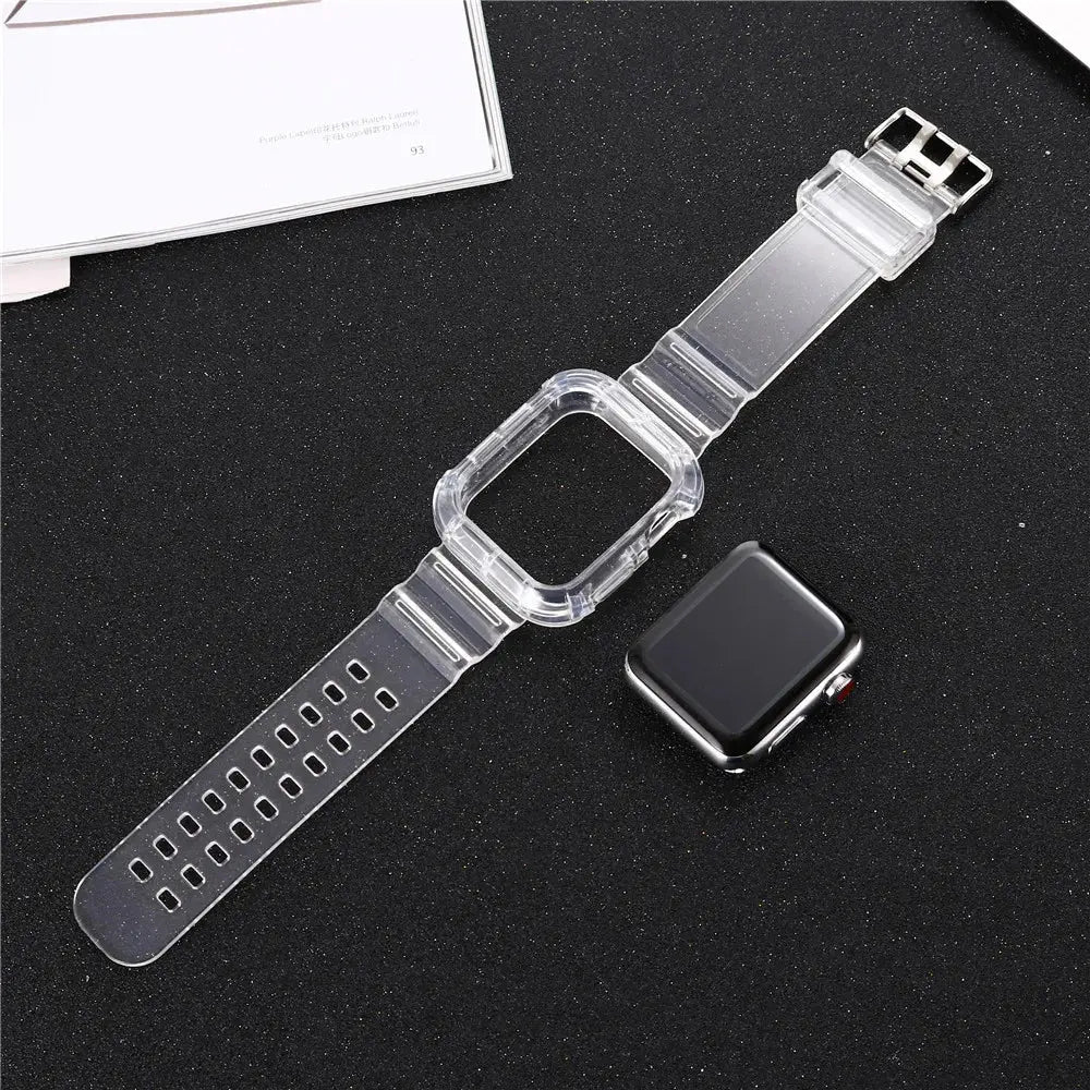 Correa y funda transparentes para Apple Watch Series 8, 7, 6, SE, 5, 4, 45mm, 44mm, 42mm, 41mm, correa de goma transparente para iwatch 3, 2, 38mm, 40mm - La zona Apple