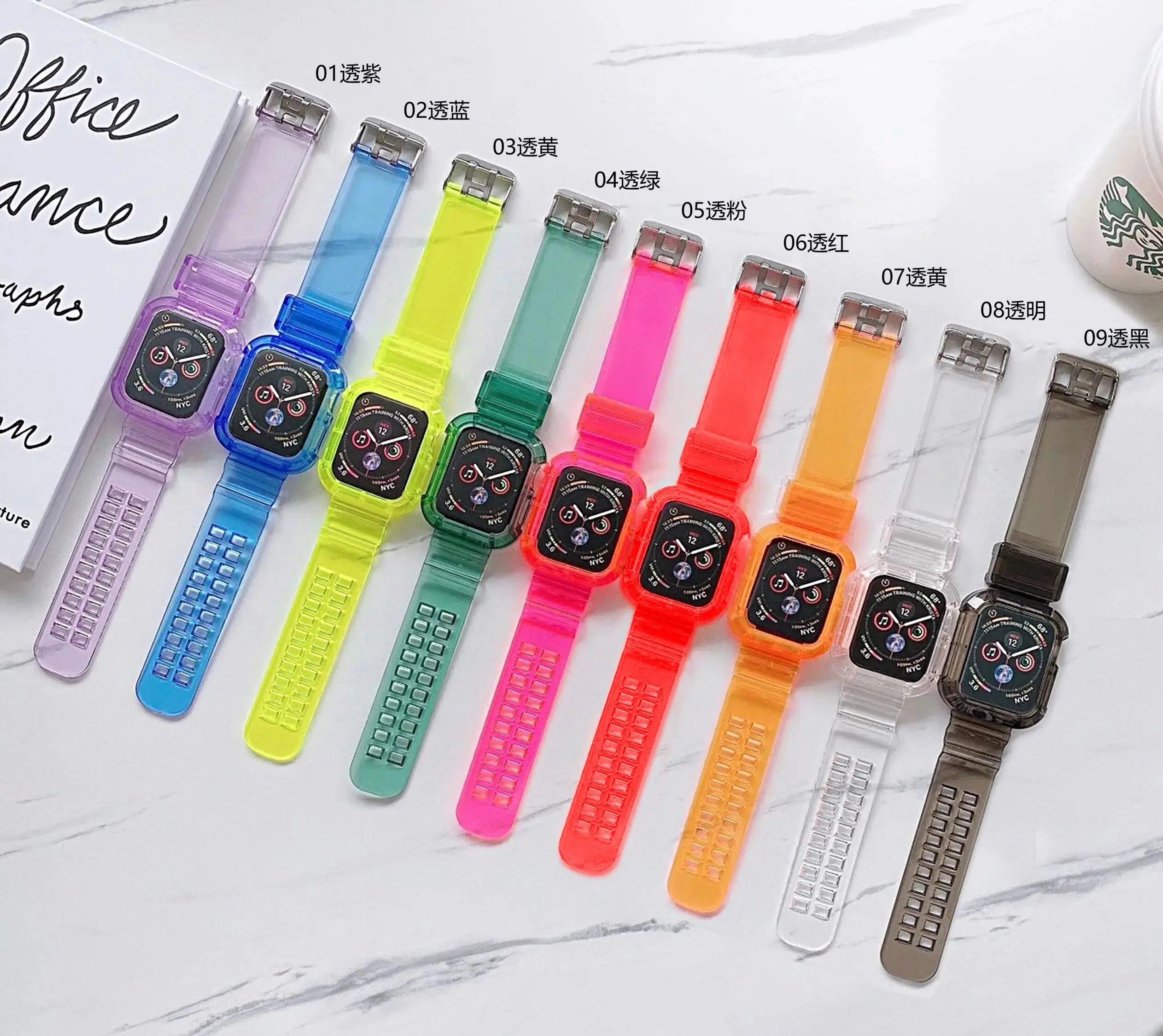 Correa y funda transparentes para Apple Watch Series 8, 7, 6, SE, 5, 4, 45mm, 44mm, 42mm, 41mm, correa de goma transparente para iwatch 3, 2, 38mm, 40mm - La zona Apple