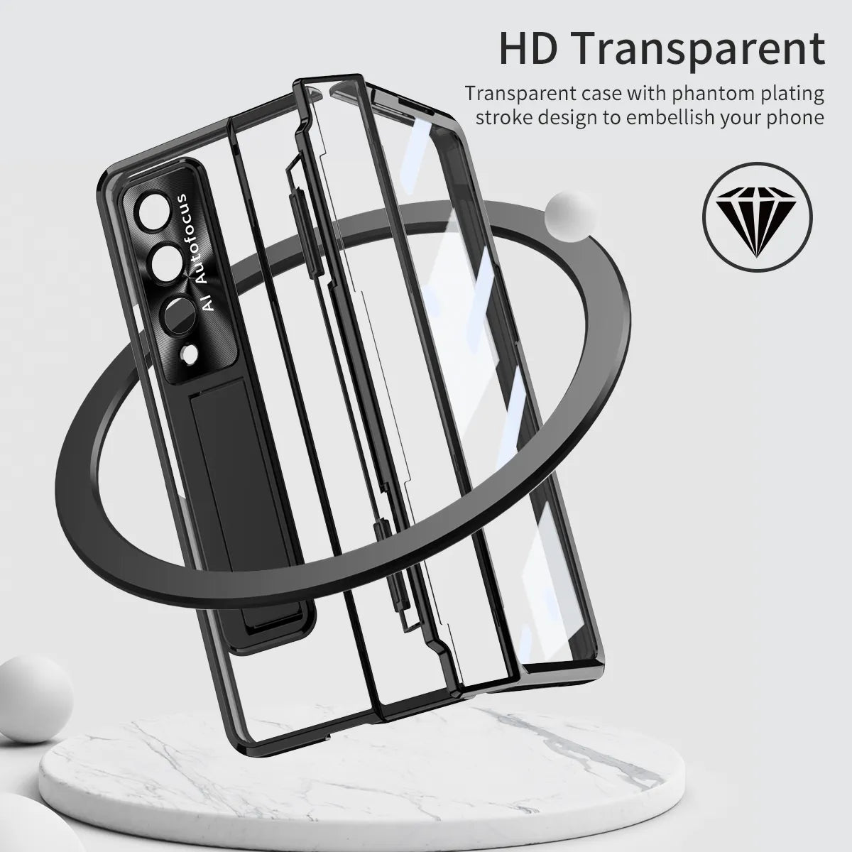Funda transparente para Samsung Galaxy Z Fold, 4 pliegues, 3, 4, 5,  soporte con pantalla frontal de vidrio - La zona Apple
