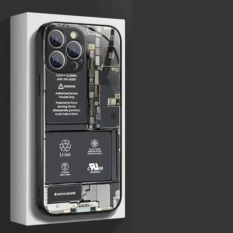 Funda de cristal para IPhone 14, 13, 11, 12 Pro, 8, 7 Plus, X, 13 Pro, diseño circuito analógico - La zona Apple