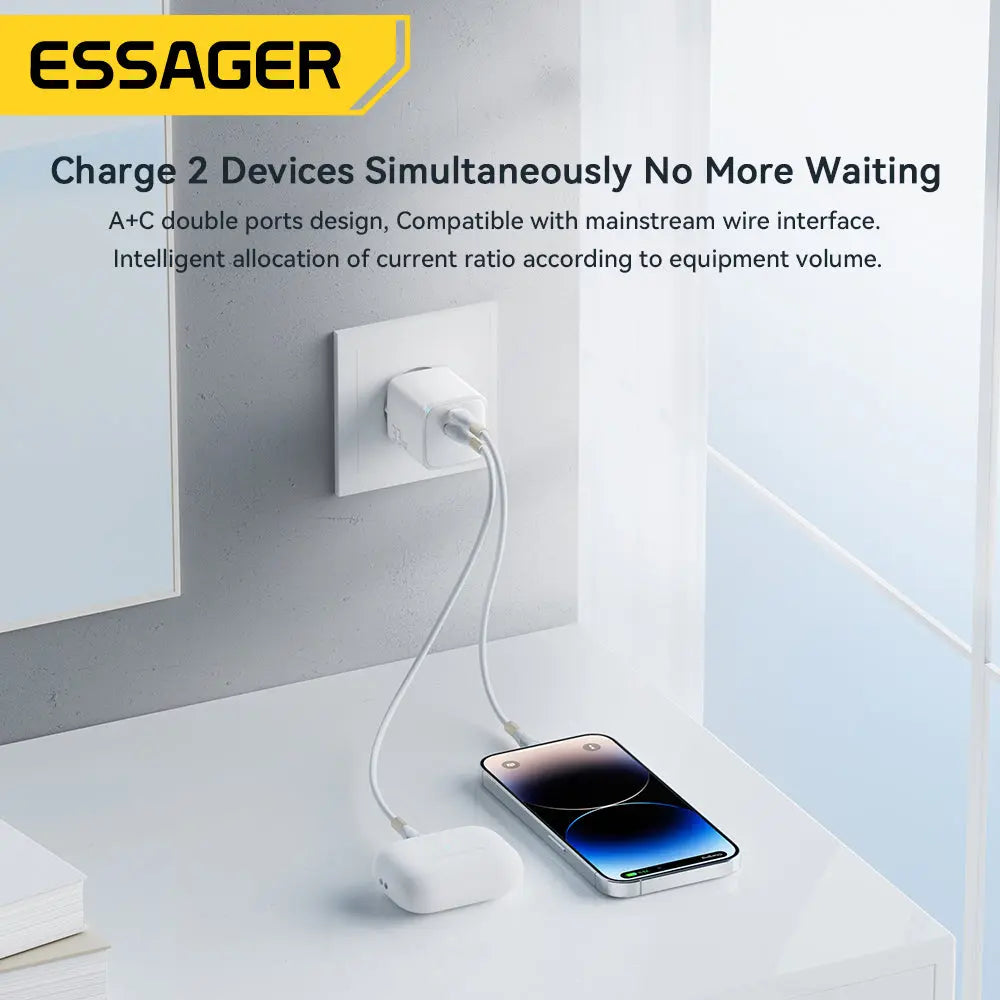 Essager-cargador rápido GaN de 33W PD, Cargador USB tipo C para iPhone 14, 13 Pro Max, Macbook, Xiaomi alidrosip
