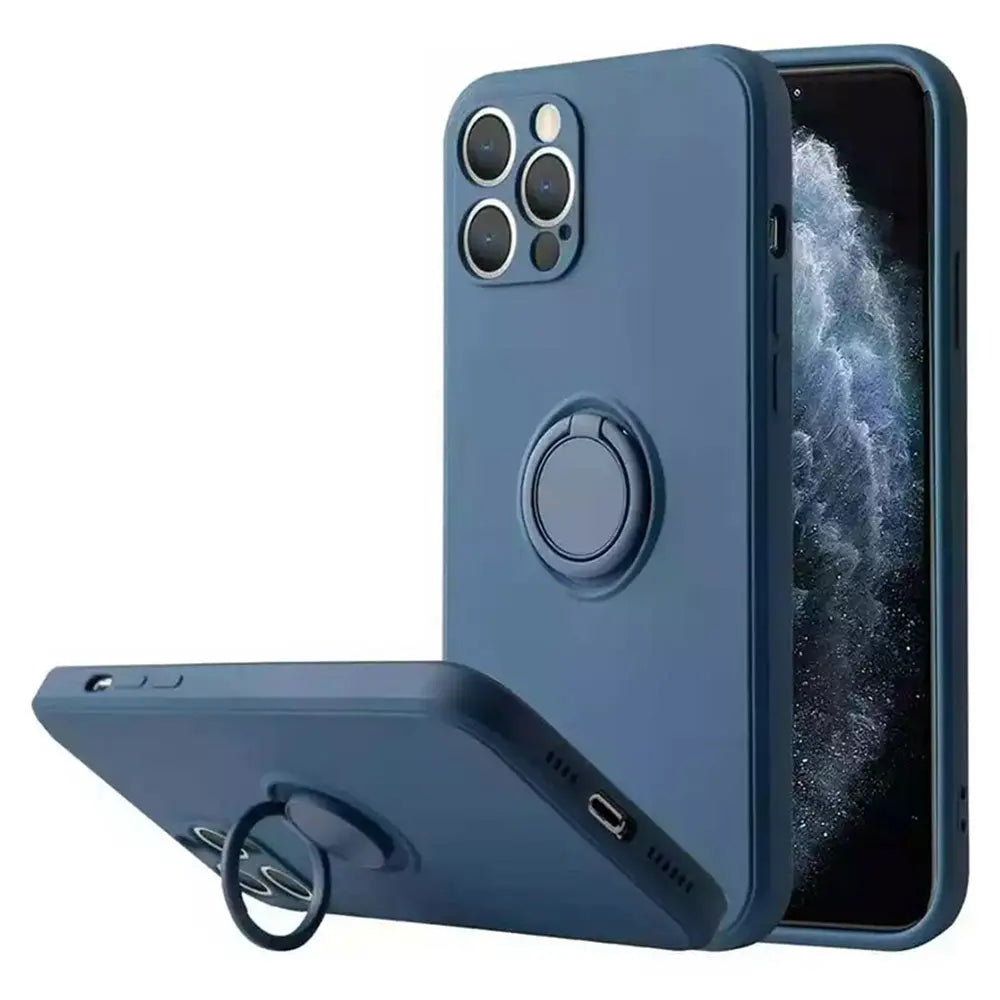 Funda Para Iphone Silicona Líquida Flexible Microfibra Suave Soporte  Anillo Giratorio Magnético Varios Colores Naranaje Negro Azul Morado Verde alidrosip