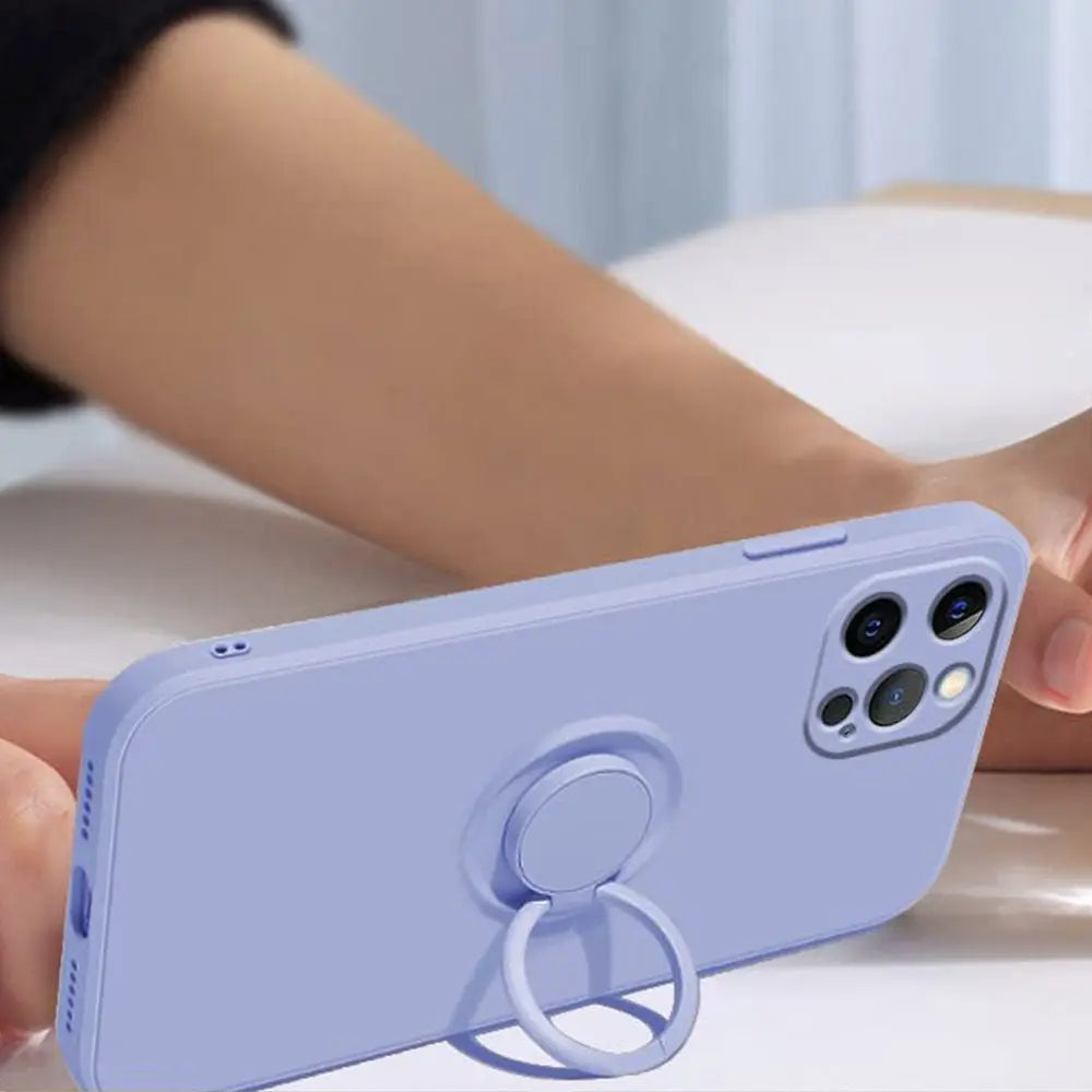 Funda Para Iphone Silicona Líquida Flexible Microfibra Suave Soporte  Anillo Giratorio Magnético Varios Colores Naranaje Negro Azul Morado Verde alidrosip