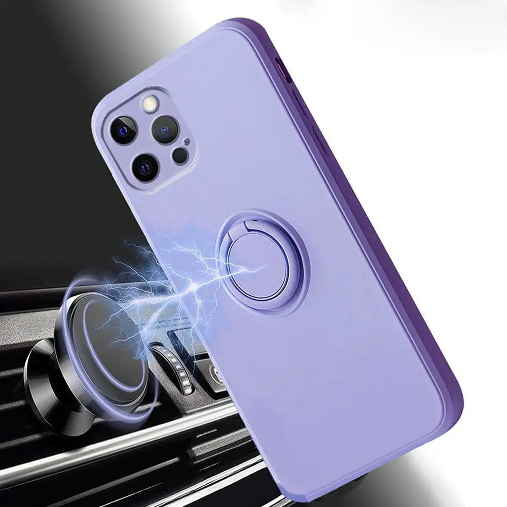 Funda Para Iphone Silicona Líquida Flexible Microfibra Suave Soporte  Anillo Giratorio Magnético Varios Colores Naranaje Negro Azul Morado Verde alidrosip