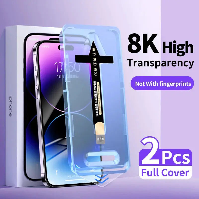 Protector de pantalla de vidrio 8K para iPhone, 2 unidades La zona Apple