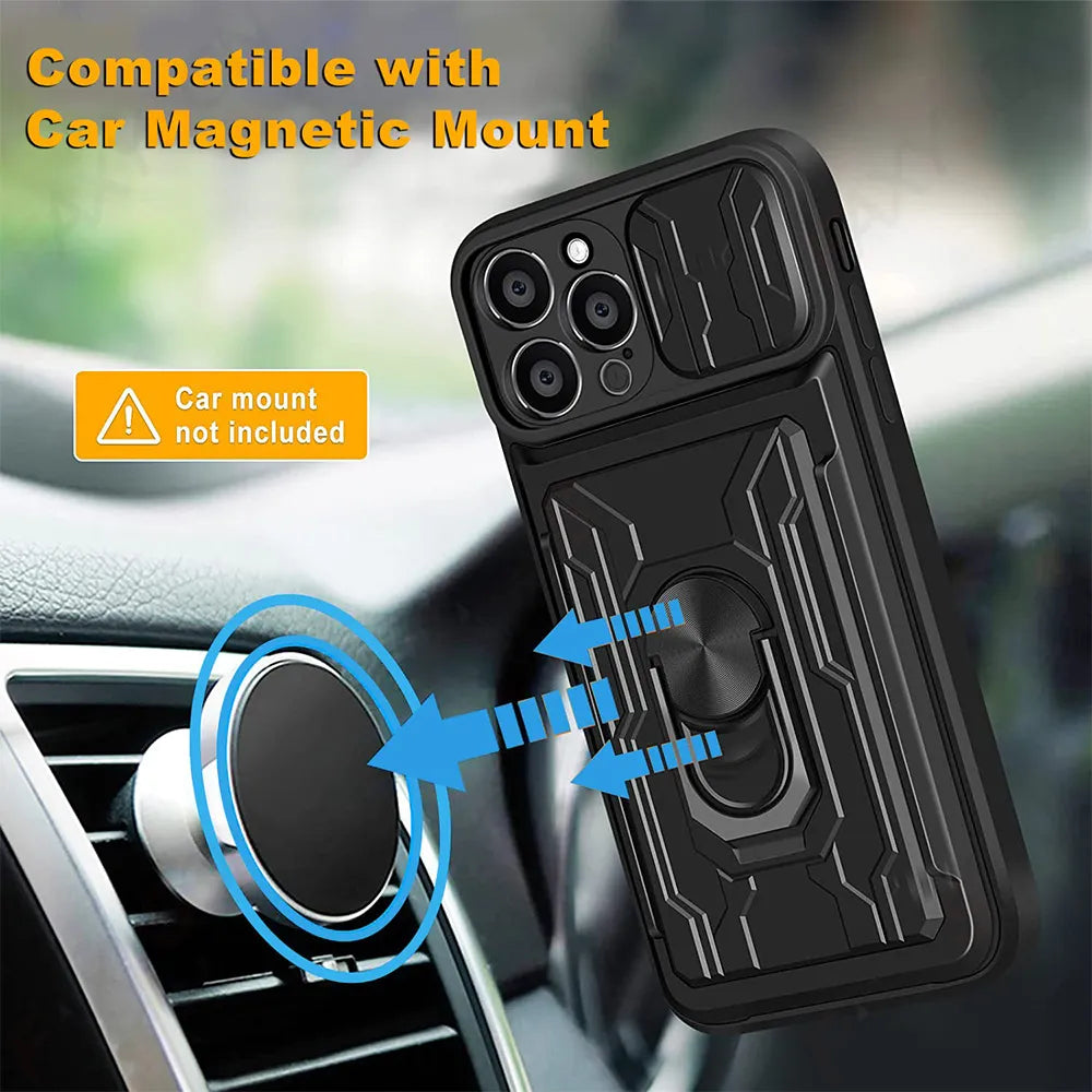 Funda magnética de grado militar con protección para cámara trasera y ranura de tarjetas   para iPhone 15, 14, 13, 12, 11 Pro Max, XR, XS, 8, 7 Plus, SE 360 - La zona Apple