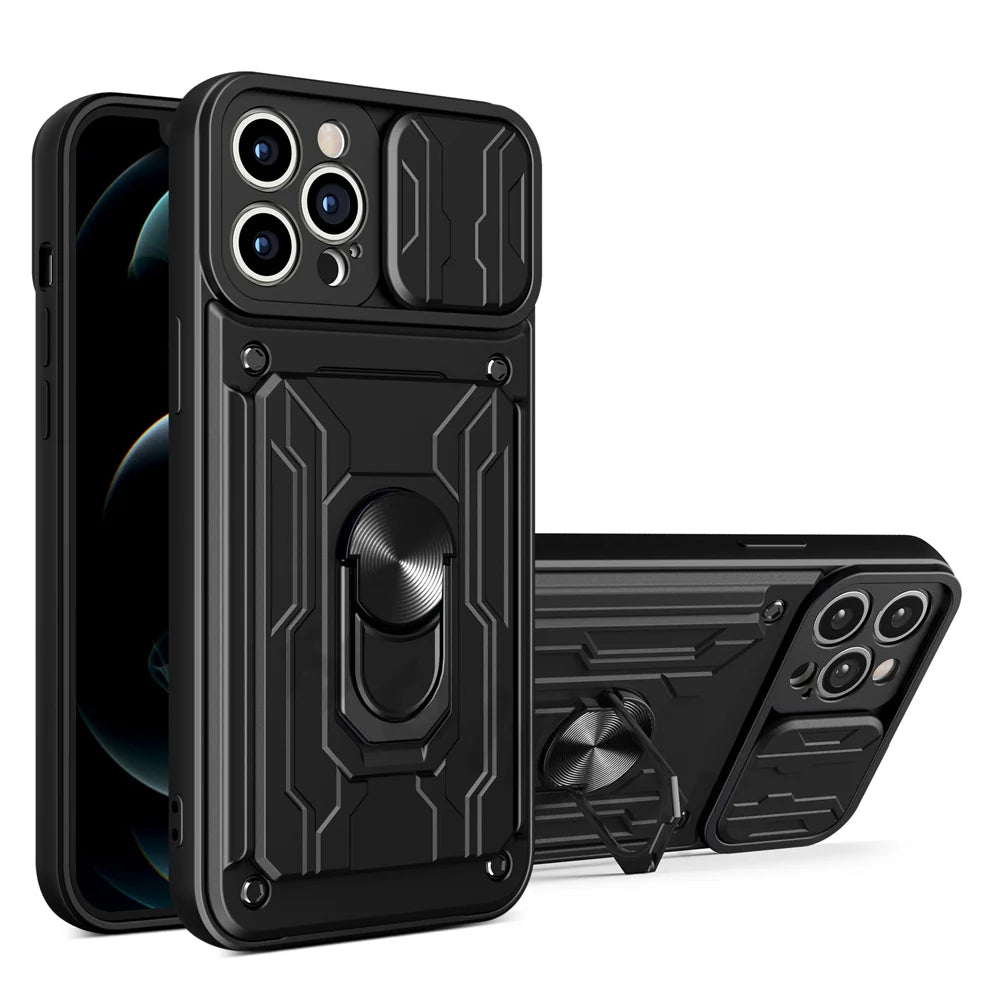 Funda magnética de grado militar con protección para cámara trasera y ranura de tarjetas   para iPhone 15, 14, 13, 12, 11 Pro Max, XR, XS, 8, 7 Plus, SE 360 - La zona Apple