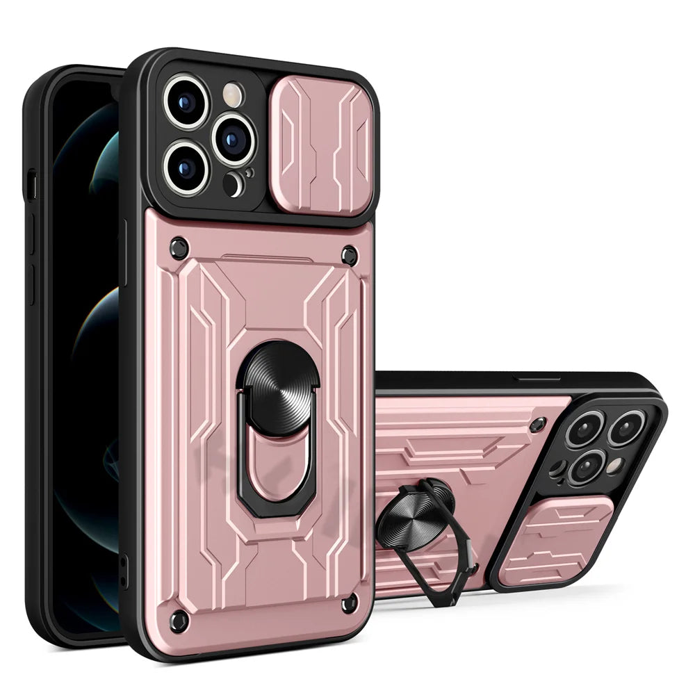 Funda magnética de grado militar con protección para cámara trasera y ranura de tarjetas   para iPhone 15, 14, 13, 12, 11 Pro Max, XR, XS, 8, 7 Plus, SE 360 - La zona Apple