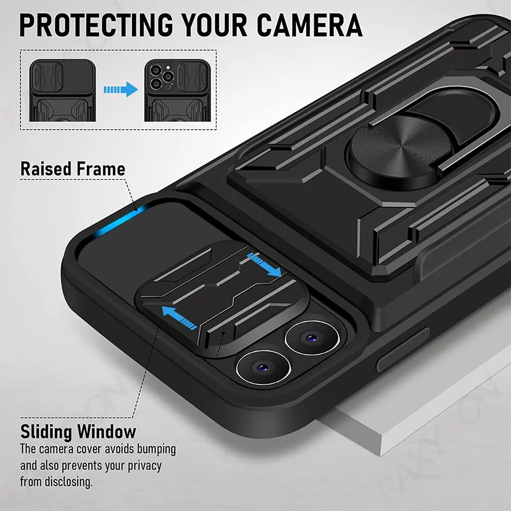 Funda magnética de grado militar con protección para cámara trasera y ranura de tarjetas   para iPhone 15, 14, 13, 12, 11 Pro Max, XR, XS, 8, 7 Plus, SE 360 - La zona Apple
