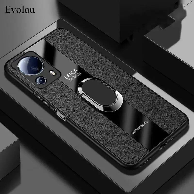 Funda con soporte de anillo magnético para Xiaomi Mi 13 Lite 13 Ultra, cubierta de cuero de lujo a prueba de golpes para Xiaomi 12T Pro 12X 13T - La zona Apple