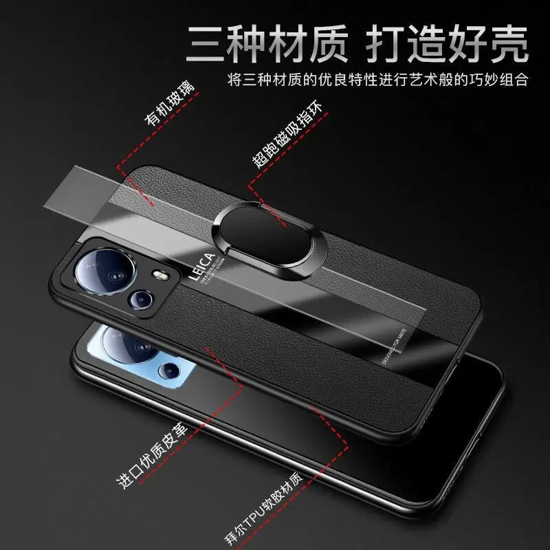 Funda con soporte de anillo magnético para Xiaomi Mi 13 Lite 13 Ultra, cubierta de cuero de lujo a prueba de golpes para Xiaomi 12T Pro 12X 13T - La zona Apple