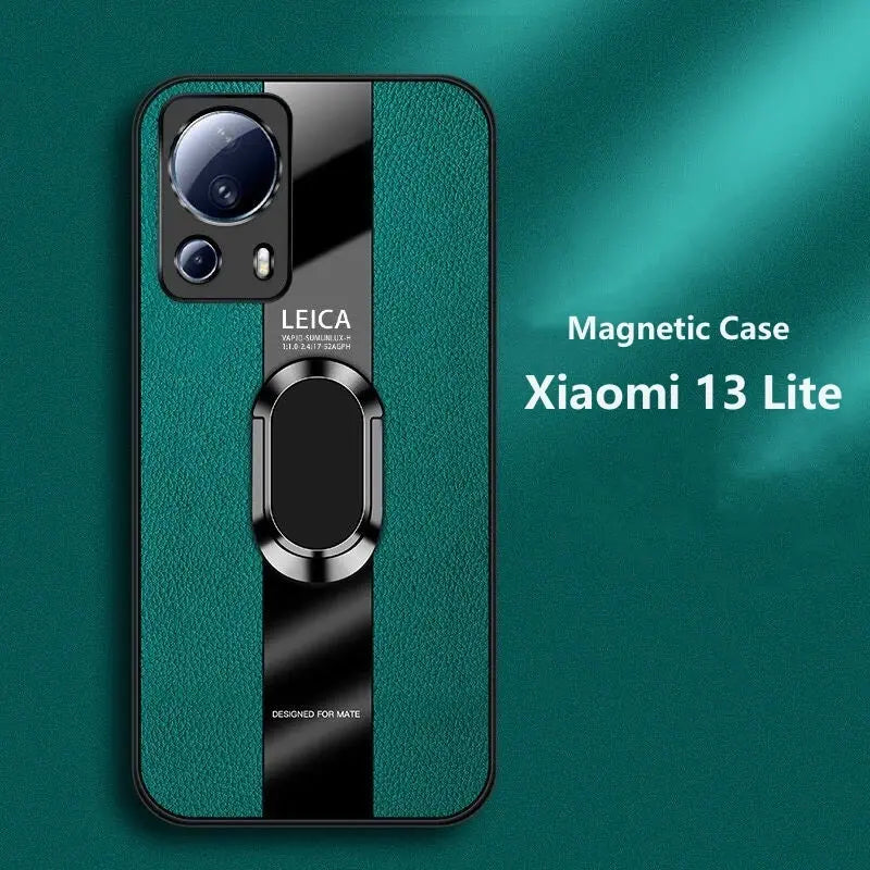 Funda con soporte de anillo magnético para Xiaomi Mi 13 Lite 13 Ultra, cubierta de cuero de lujo a prueba de golpes para Xiaomi 12T Pro 12X 13T - La zona Apple