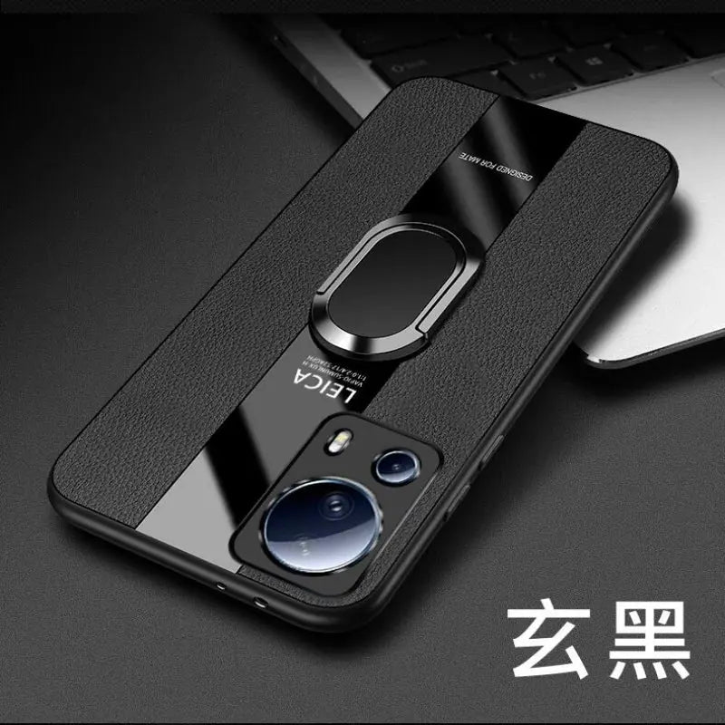 Funda con soporte de anillo magnético para Xiaomi Mi 13 Lite 13 Ultra, cubierta de cuero de lujo a prueba de golpes para Xiaomi 12T Pro 12X 13T - La zona Apple