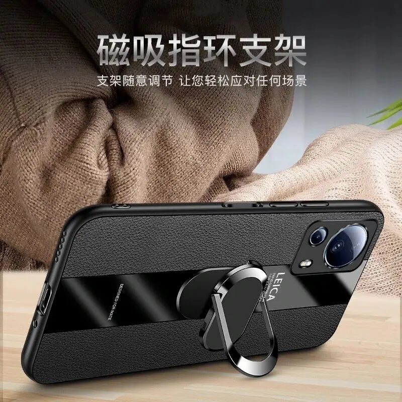 Funda con soporte de anillo magnético para Xiaomi Mi 13 Lite 13 Ultra, cubierta de cuero de lujo a prueba de golpes para Xiaomi 12T Pro 12X 13T - La zona Apple