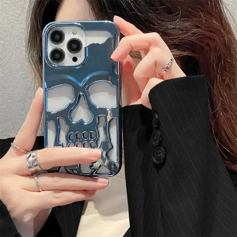 Funda de calavera de esqueleto de lujo para iPhone 11, 12, 13, 14, 15 Pro Max, fundas de teléfono a prueba de golpes, cubierta trasera, cámara, protección completa, Funda hueca - La zona Apple