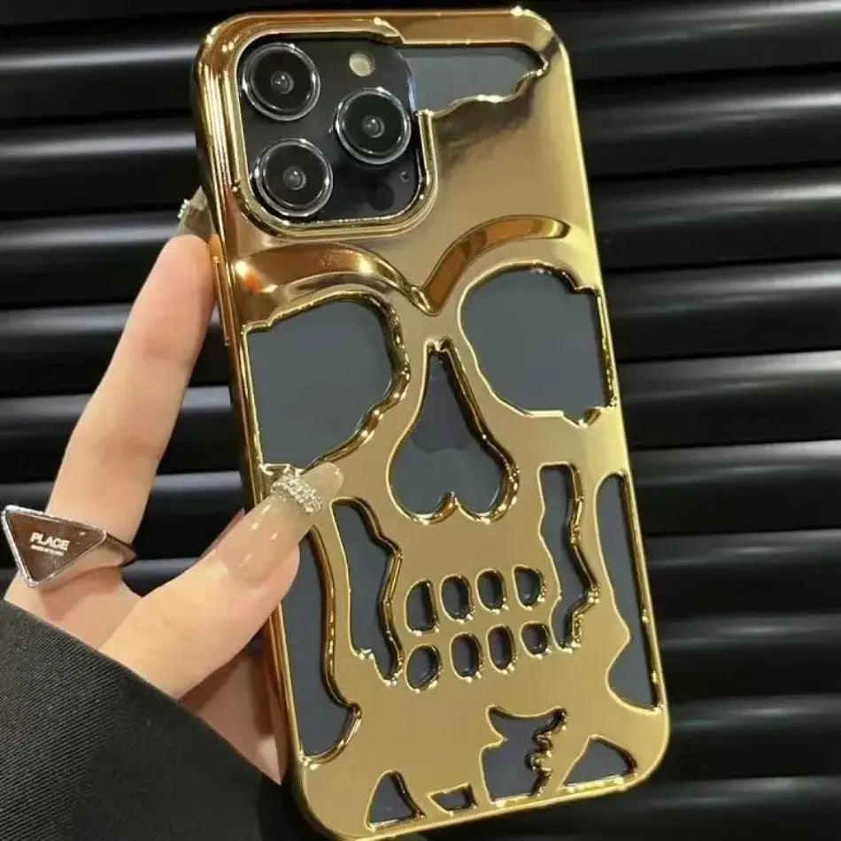 Funda de calavera de esqueleto de lujo para iPhone 11, 12, 13, 14, 15 Pro Max, fundas de teléfono a prueba de golpes, cubierta trasera, cámara, protección completa, Funda hueca - La zona Apple