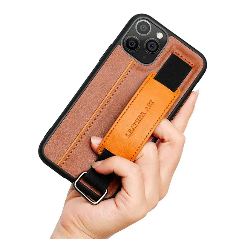 Funda de cuero PU con cordón de sujeción  iPhone 15, 14, 13, 12 Mini, 11 Pro Max, XS, XR, 8, 7, 6S Plus - La zona Apple