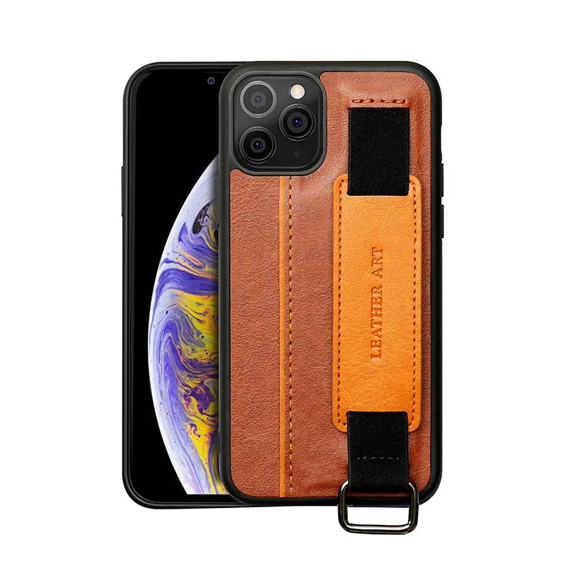 Funda de cuero PU con cordón de sujeción  iPhone 15, 14, 13, 12 Mini, 11 Pro Max, XS, XR, 8, 7, 6S Plus - La zona Apple