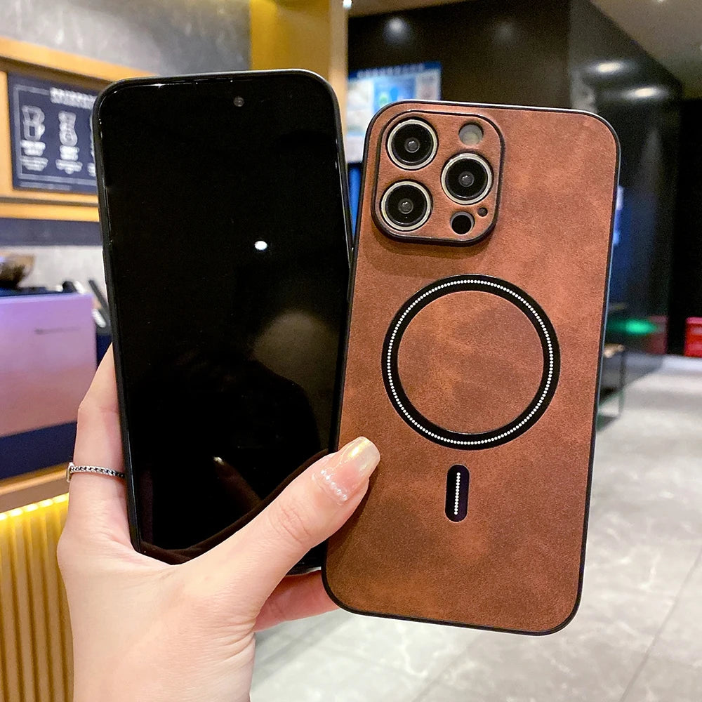 Funda de cuero PU de carga inalámbrica para iPhone 15, 14, 13, 12, 11 Pro Max, XS, X, - La zona Apple