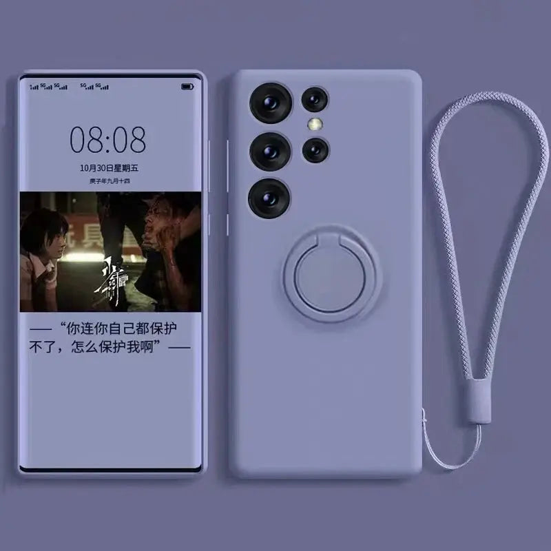 Funda de silicona líquida con anillo para teléfono, carcasa protectora para Samsung Galaxy S23 Ultra Plus S22 S21 FE S10 S10E S8 S9 Plus - La zona Apple