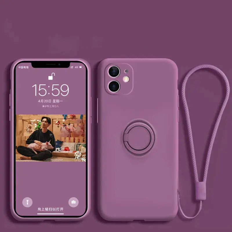 Funda de silicona líquida con anillo para teléfono, carcasa protectora para Samsung Galaxy S23 Ultra Plus S22 S21 FE S10 S10E S8 S9 Plus - La zona Apple