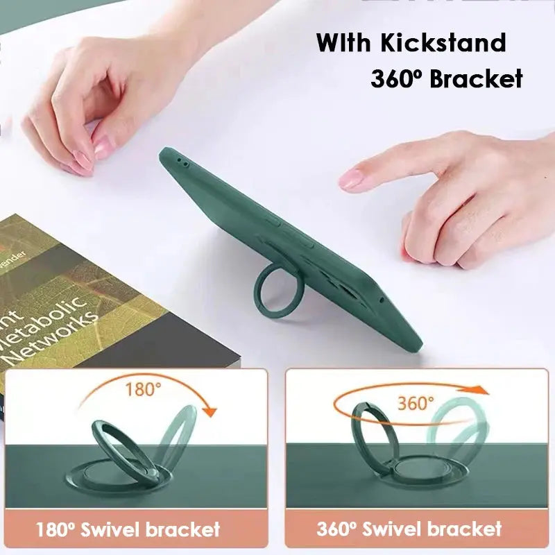 Funda de silicona líquida con anillo para teléfono, carcasa protectora para Samsung Galaxy S23 Ultra Plus S22 S21 FE S10 S10E S8 S9 Plus - La zona Apple